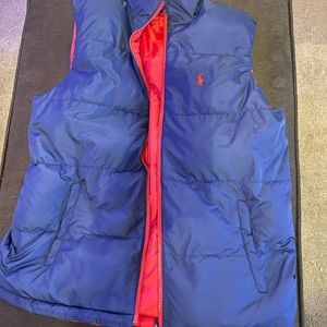 Reversible blue and red boys polo sweater vest